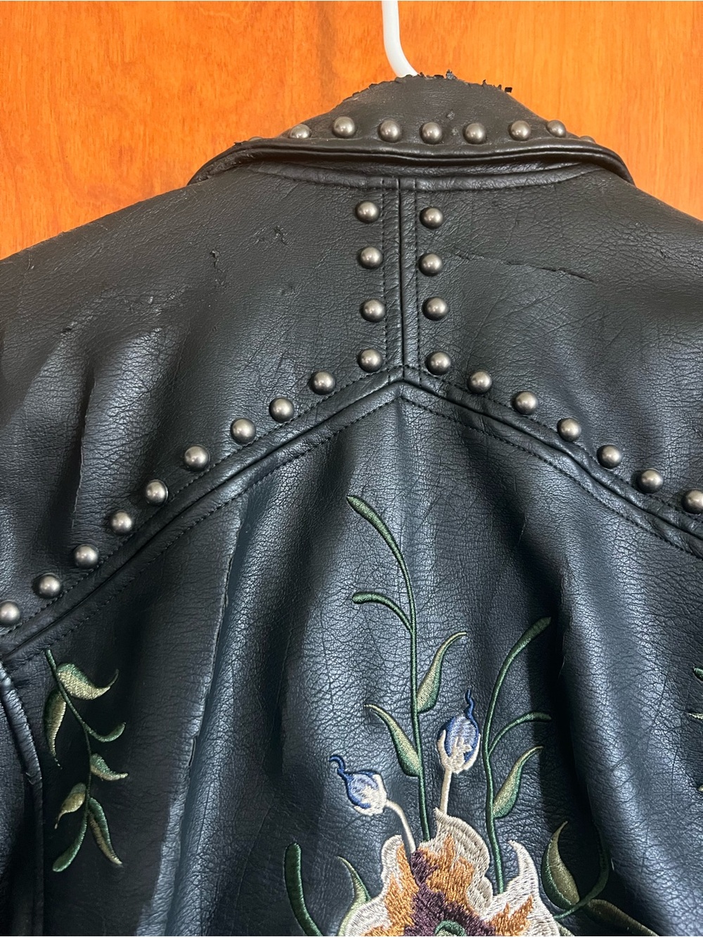 Blank NYC Black Faux Leather Jacket with Multicolor Floral Embroidery - Picture 8 of 9